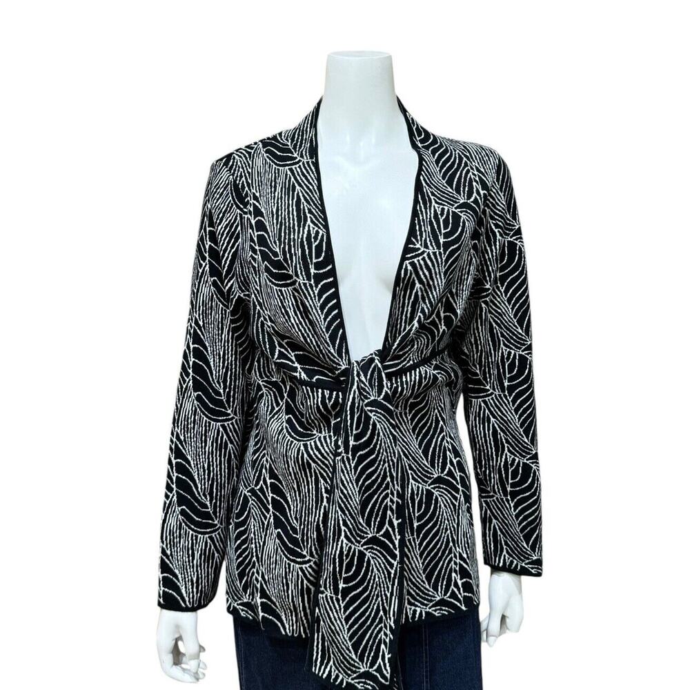 Front Tie Cardigan Sweater Black & White size Large